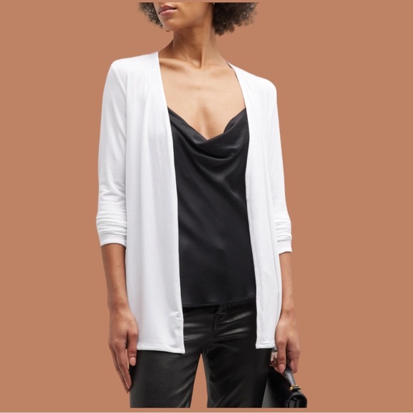 Tahari 100% Linen White Open Front Lightweight Cardigan with Hood M - Picture 2 of 5